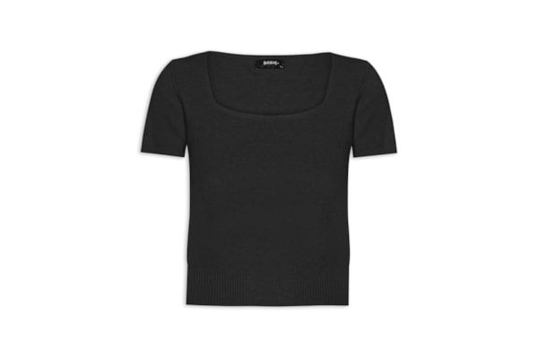 Blusa Feminina Tricot Manga Curta - Preto