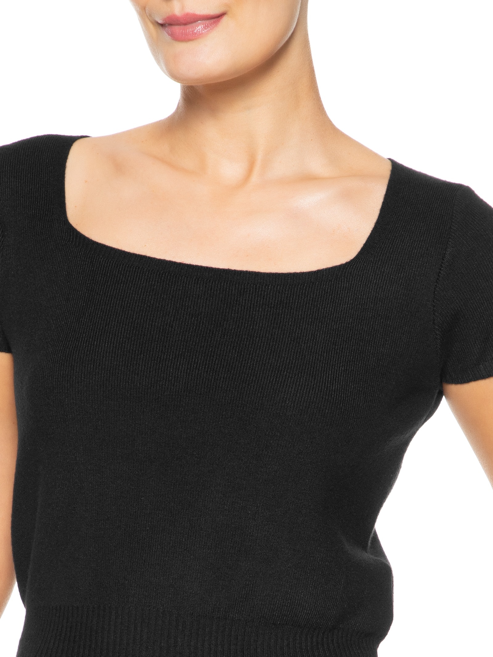 Blusa Feminina Tricot Manga Curta Preto Basiq
