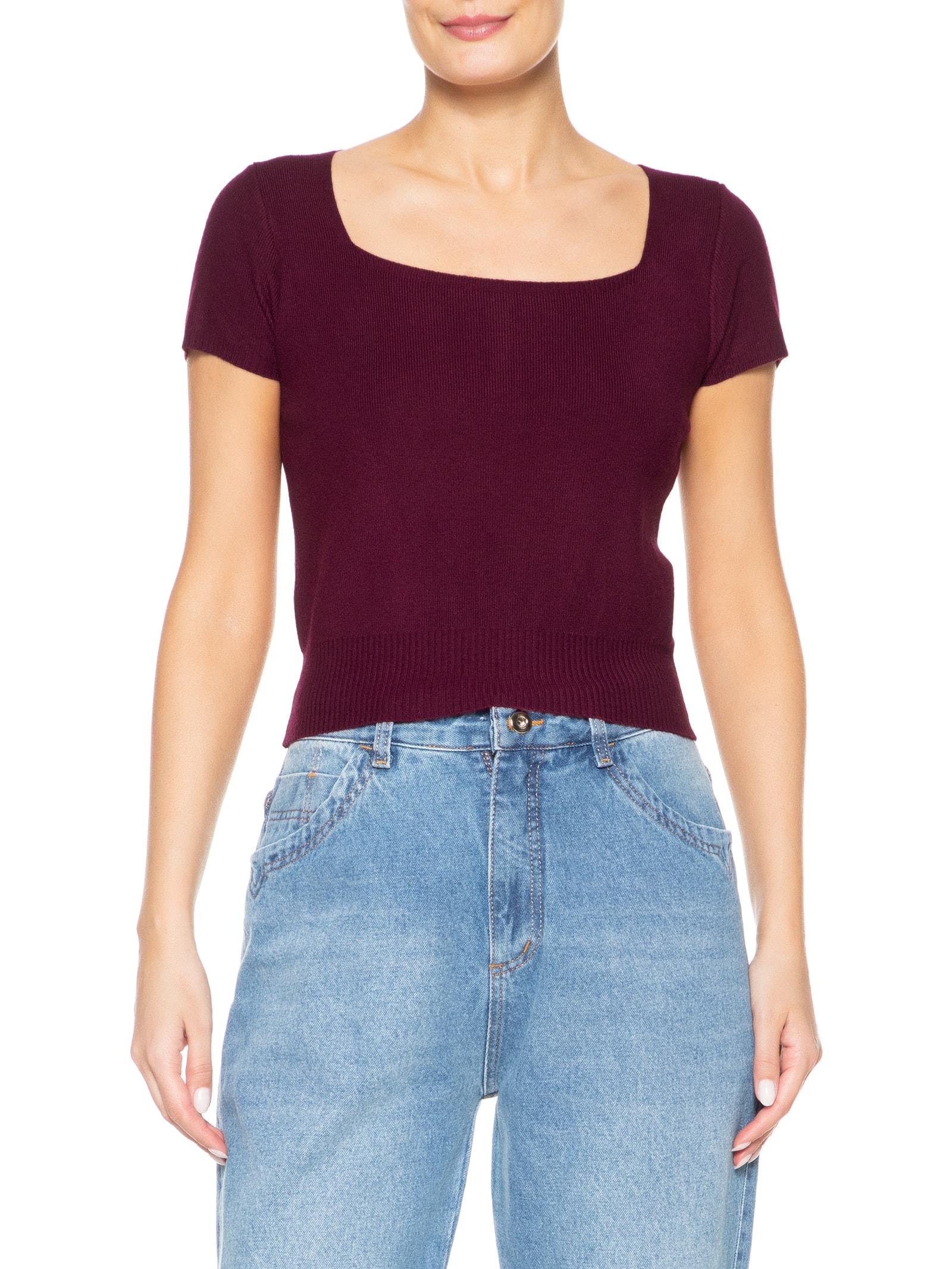 Blusa Feminina Tricot Manga Curta Roxo Basiq