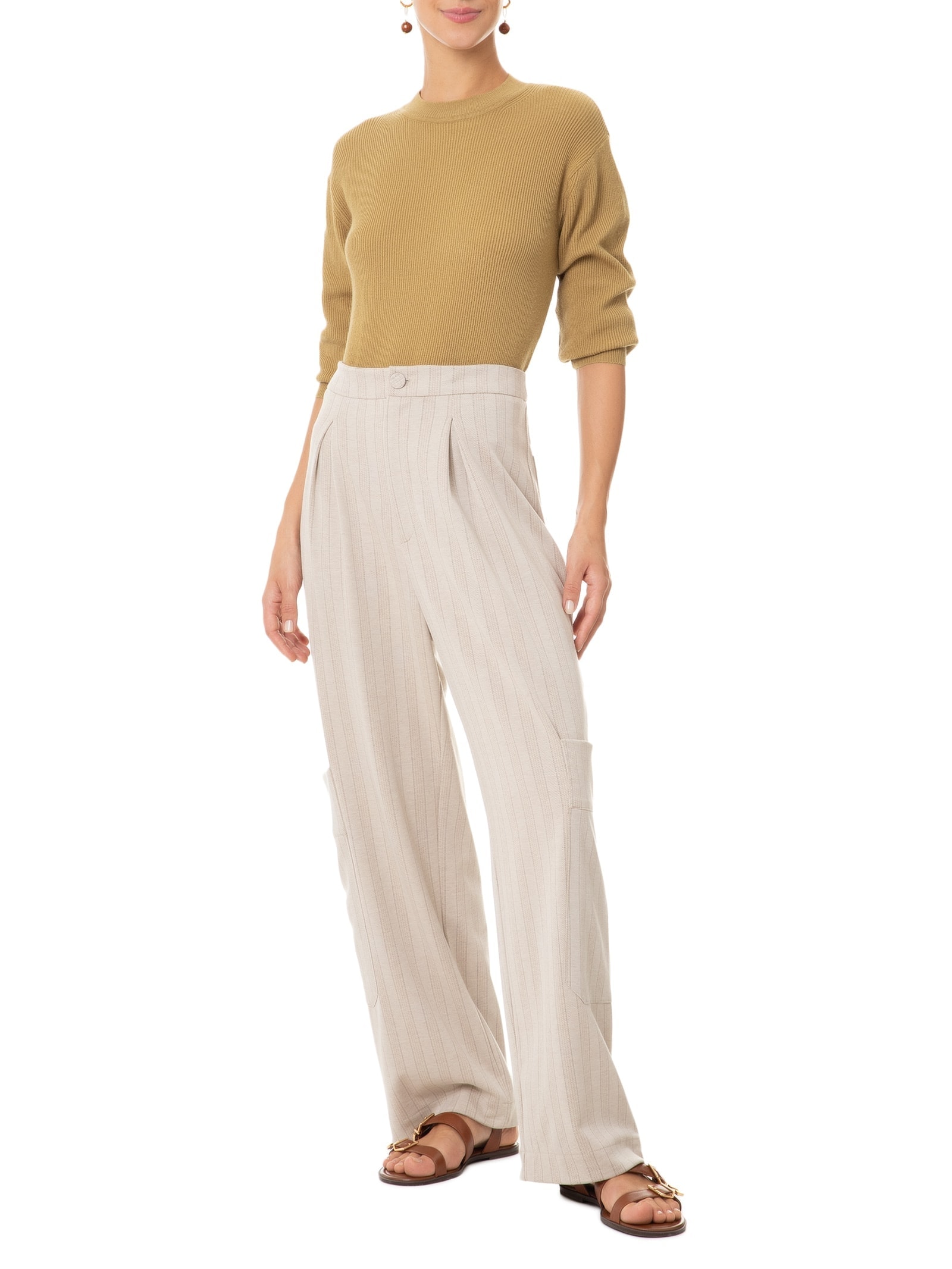 Blusa Feminina Tricot Manga Longa Bege Dress To