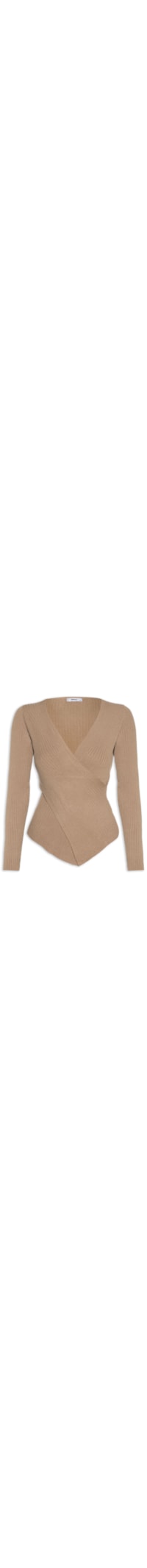 Blusa Feminina Tricot Manga Longa Decote Transpassado - Bege