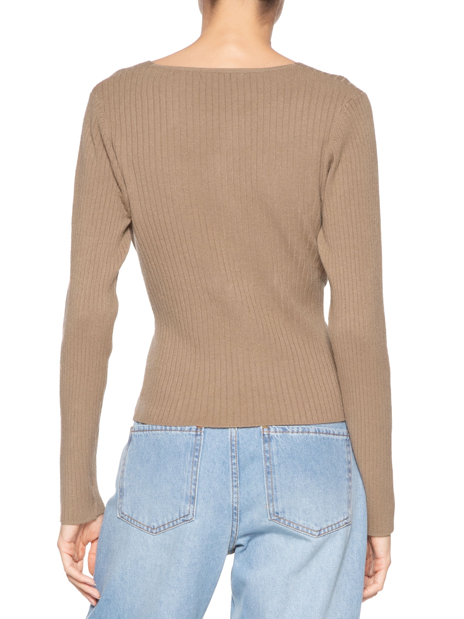 Blusa Feminina Tricot Manga Longa Decote Transpassado Bege Basiq
