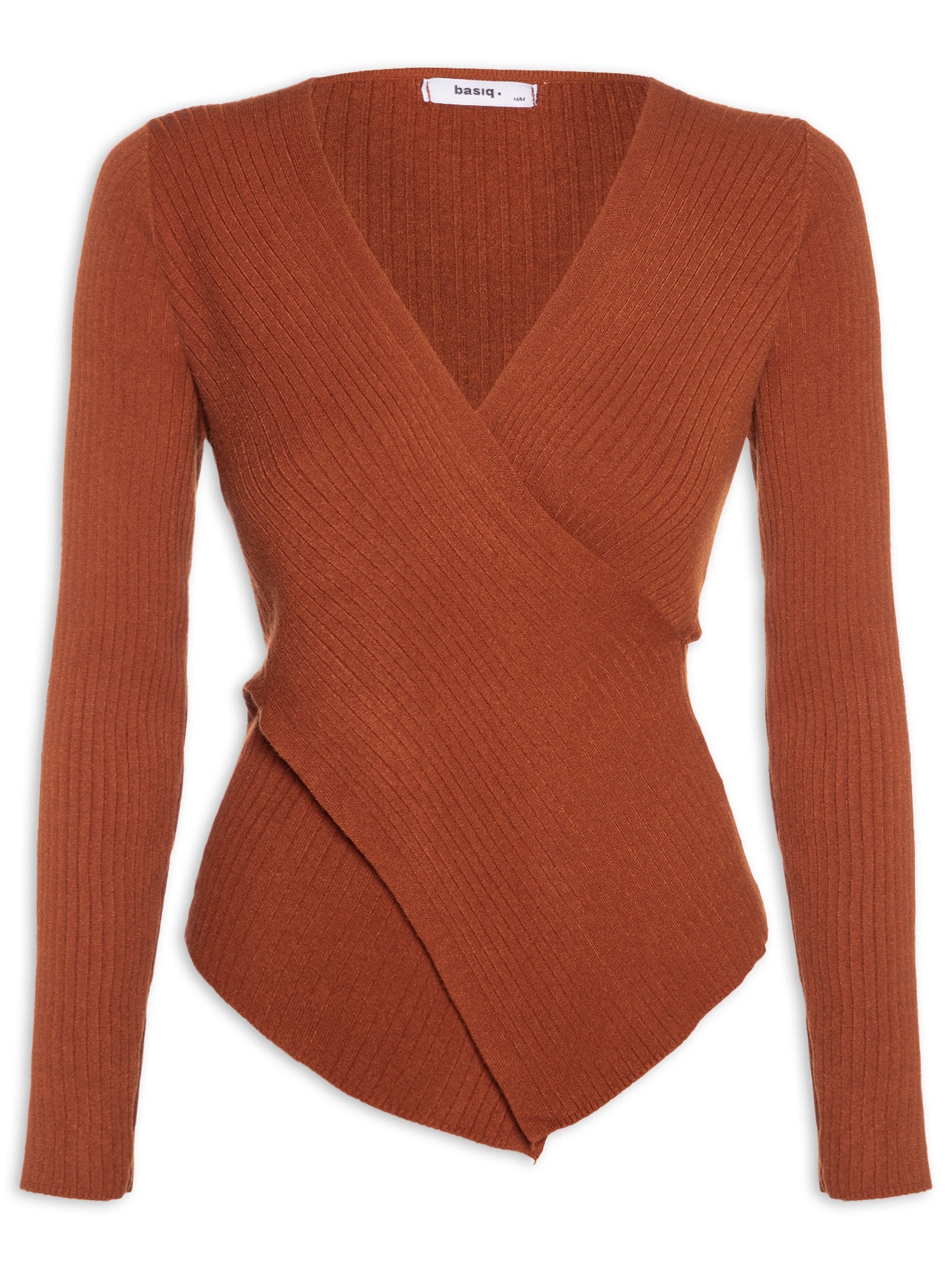 Blusa Feminina Tricot Manga Longa Decote Transpassado Laranja Basiq