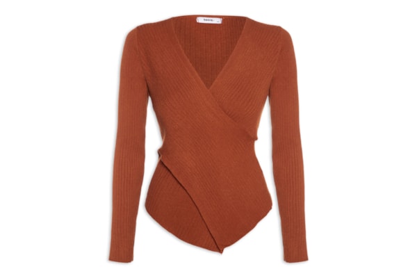 Blusa Feminina Tricot Manga Longa Decote Transpassado - Laranja