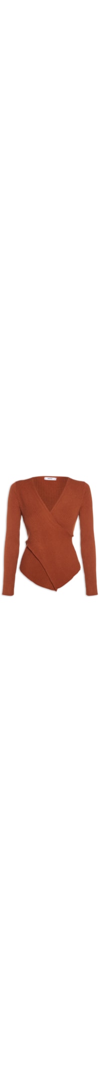 Blusa Feminina Tricot Manga Longa Decote Transpassado - Laranja