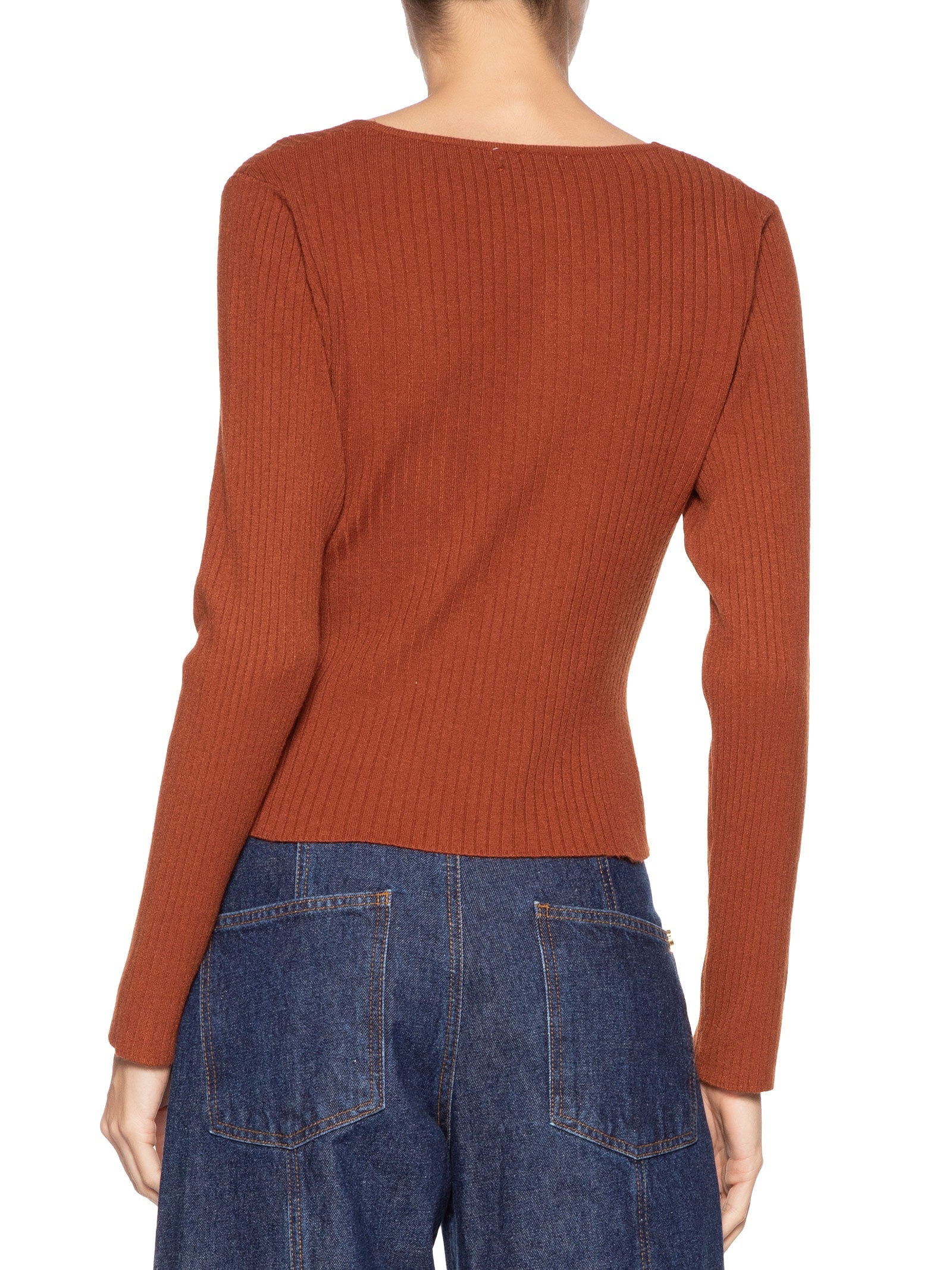 Blusa Feminina Tricot Manga Longa Decote Transpassado Laranja Basiq