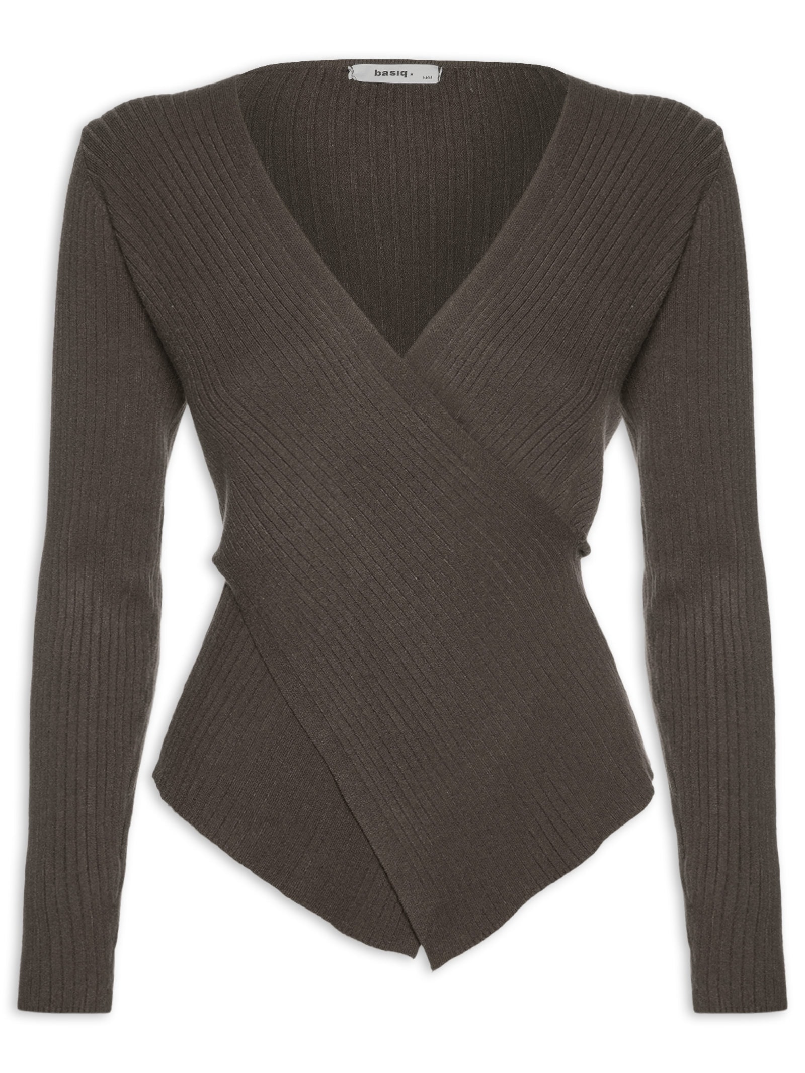 Blusa Feminina Tricot Manga Longa Decote Transpassado Marrom Basiq