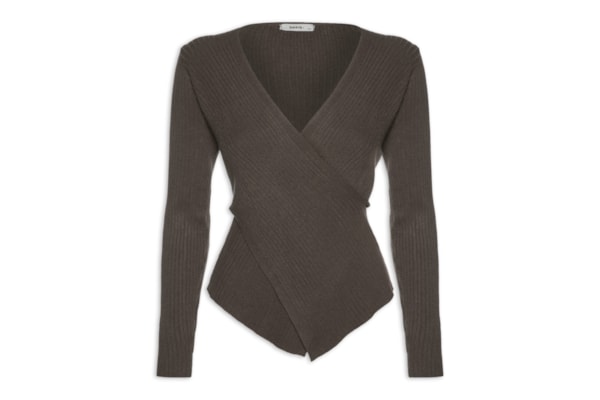 Blusa Feminina Tricot Manga Longa Decote Transpassado - Marrom