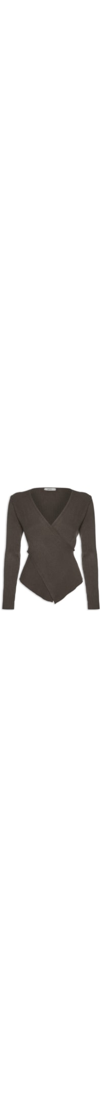 Blusa Feminina Tricot Manga Longa Decote Transpassado - Marrom