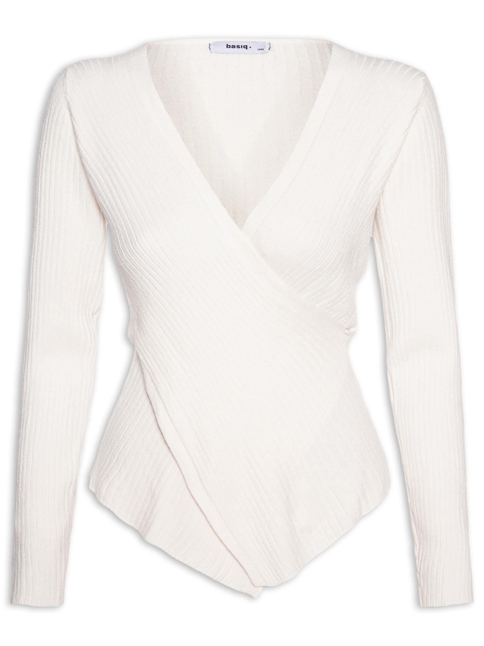 Blusa Feminina Tricot Manga Longa Decote Transpassado Off White Basiq