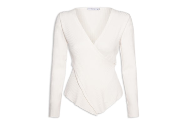 Blusa Feminina Tricot Manga Longa Decote Transpassado - Off White