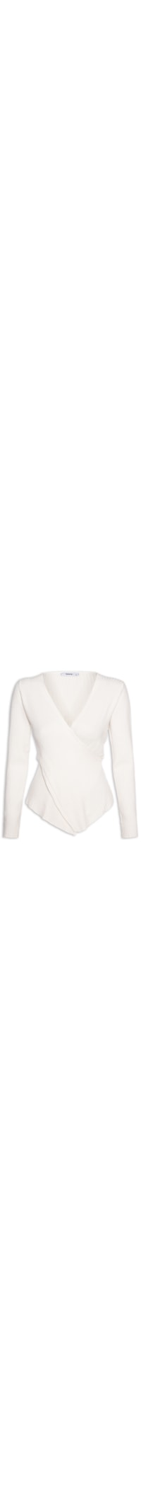 Blusa Feminina Tricot Manga Longa Decote Transpassado - Off White