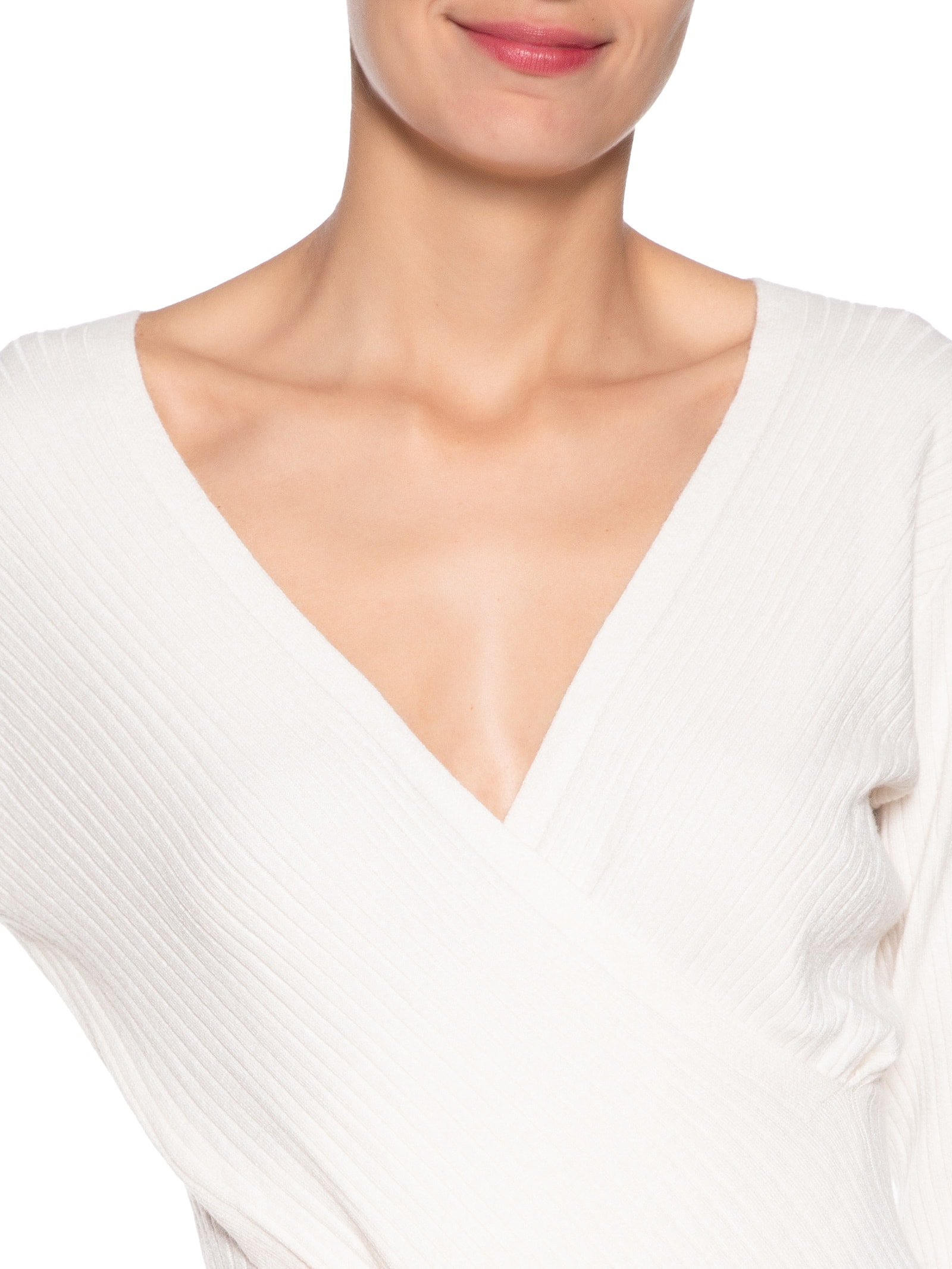 Blusa Feminina Tricot Manga Longa Decote Transpassado Off White Basiq