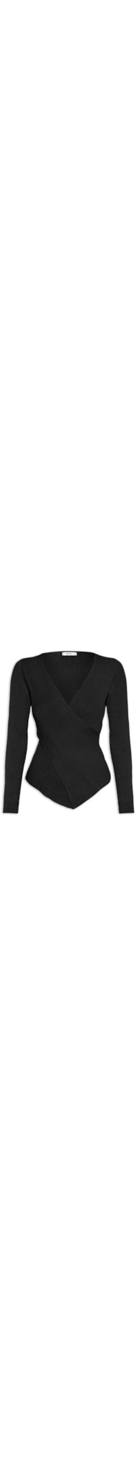 Blusa Feminina Tricot Manga Longa Decote Transpassado - Preto