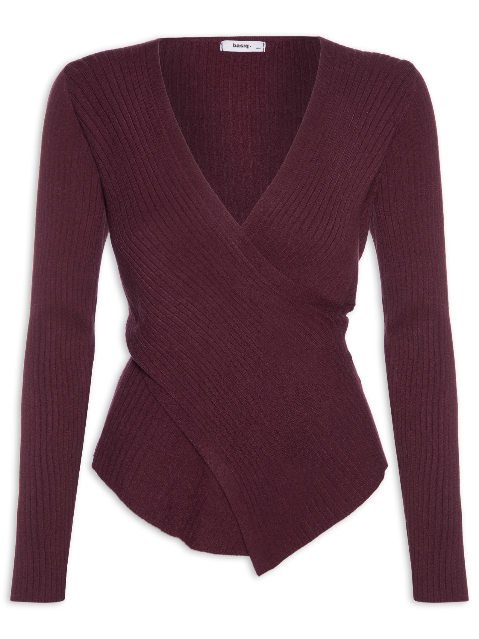 Blusa Feminina Tricot Manga Longa Decote Transpassado Vermelho Basiq