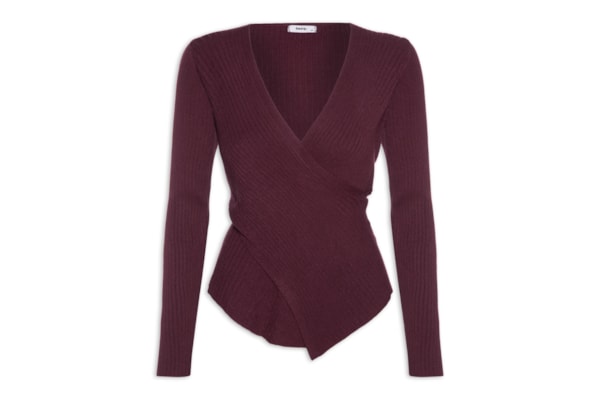 Blusa Feminina Tricot Manga Longa Decote Transpassado - Vermelho