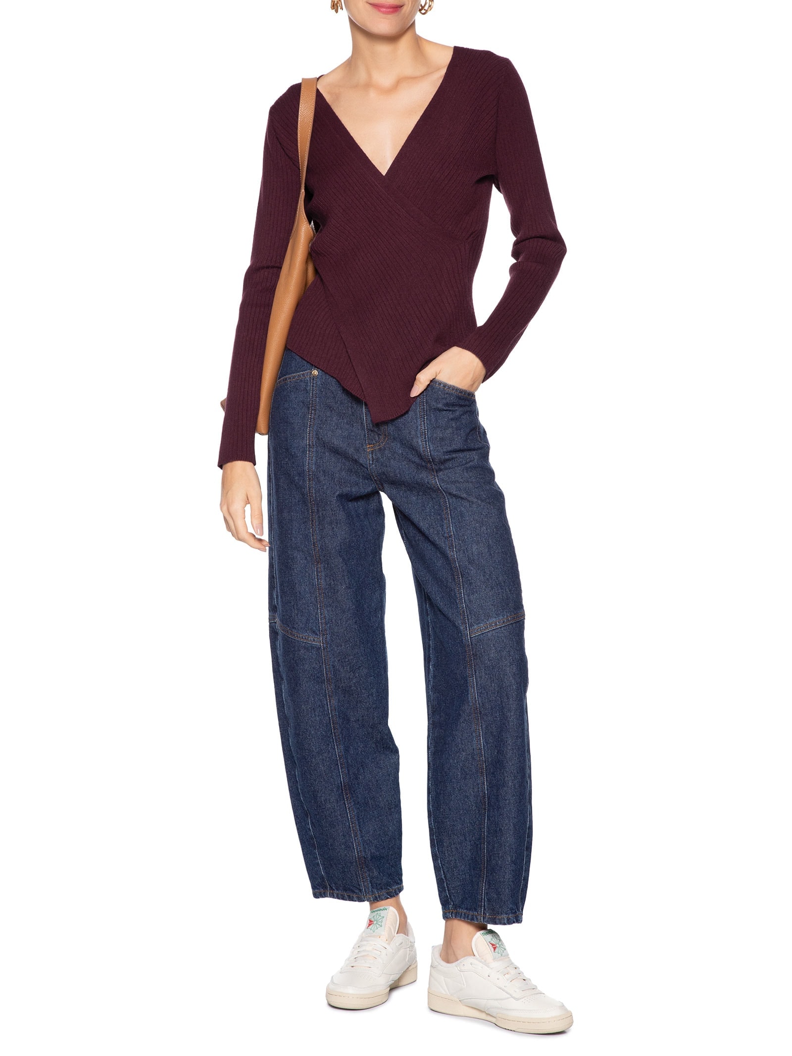 Blusa Feminina Tricot Manga Longa Decote Transpassado Vermelho Basiq