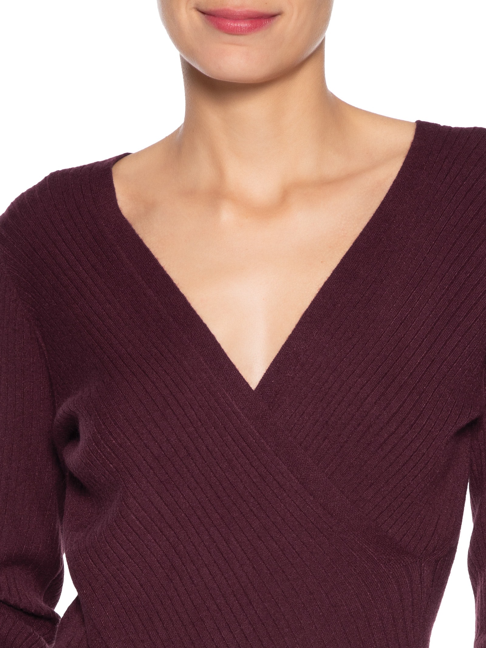 Blusa Feminina Tricot Manga Longa Decote Transpassado Vermelho Basiq