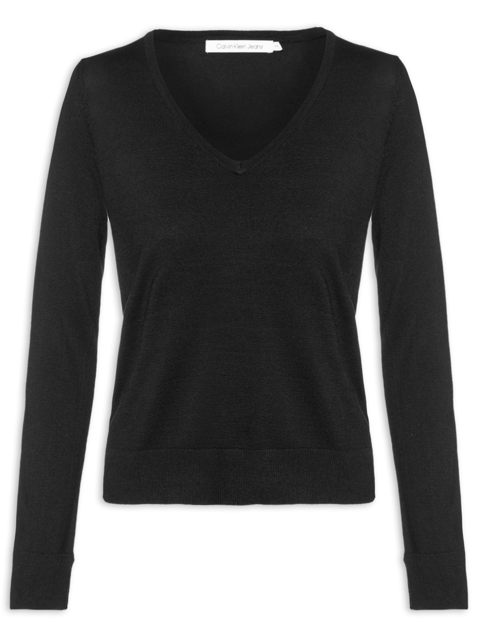 Calvin Klein Jeans Blusa Feminina Tricot Manga Longa Gola V