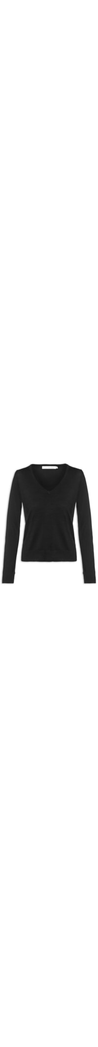 Blusa Feminina Tricot Manga Longa Gola V Básica - Preto