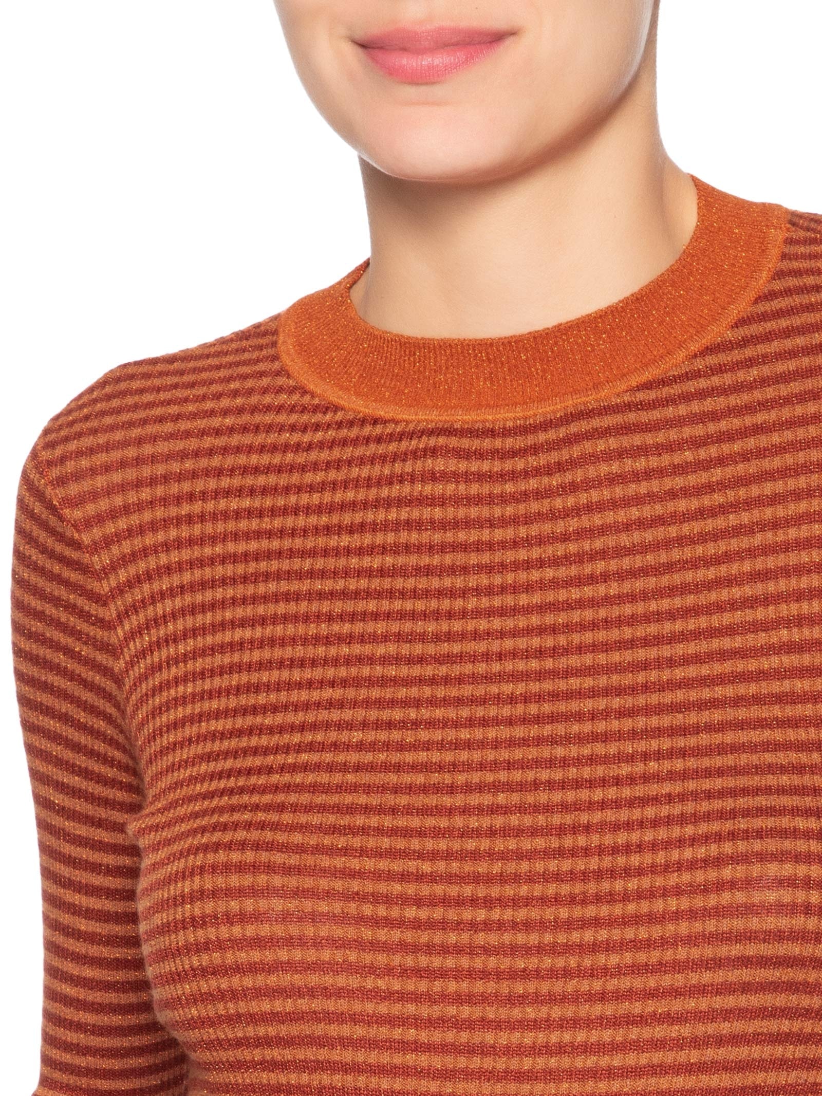 Blusa Feminina Tricot Manga Longa Listrada Lurex Laranja Animale