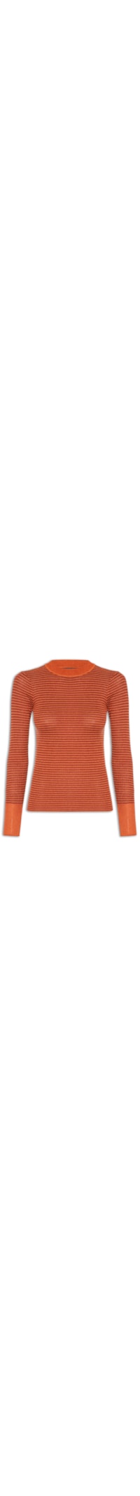 Blusa Feminina Tricot Manga Longa Listrada Lurex - Laranja