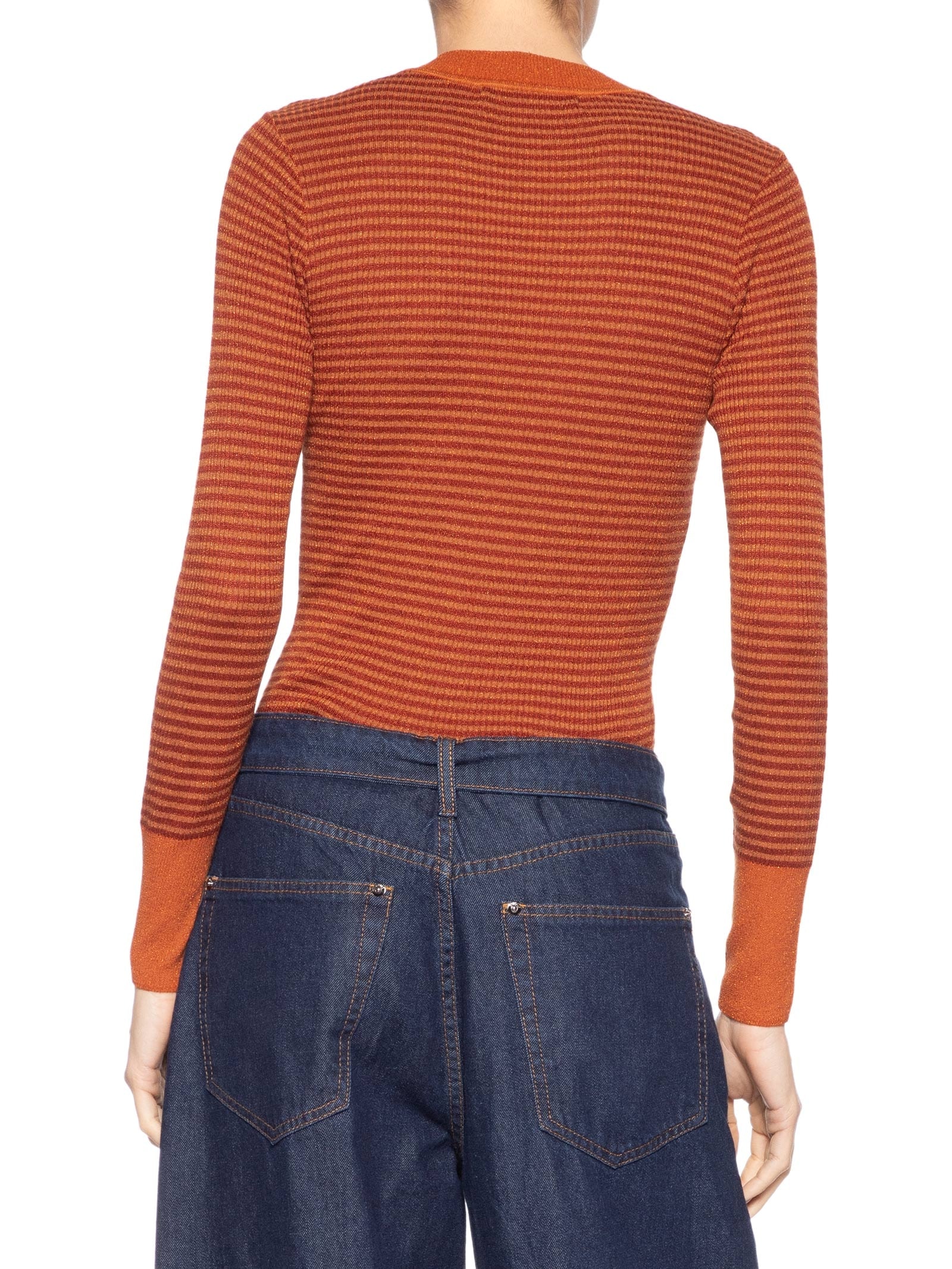 Blusa Feminina Tricot Manga Longa Listrada Lurex Laranja Animale