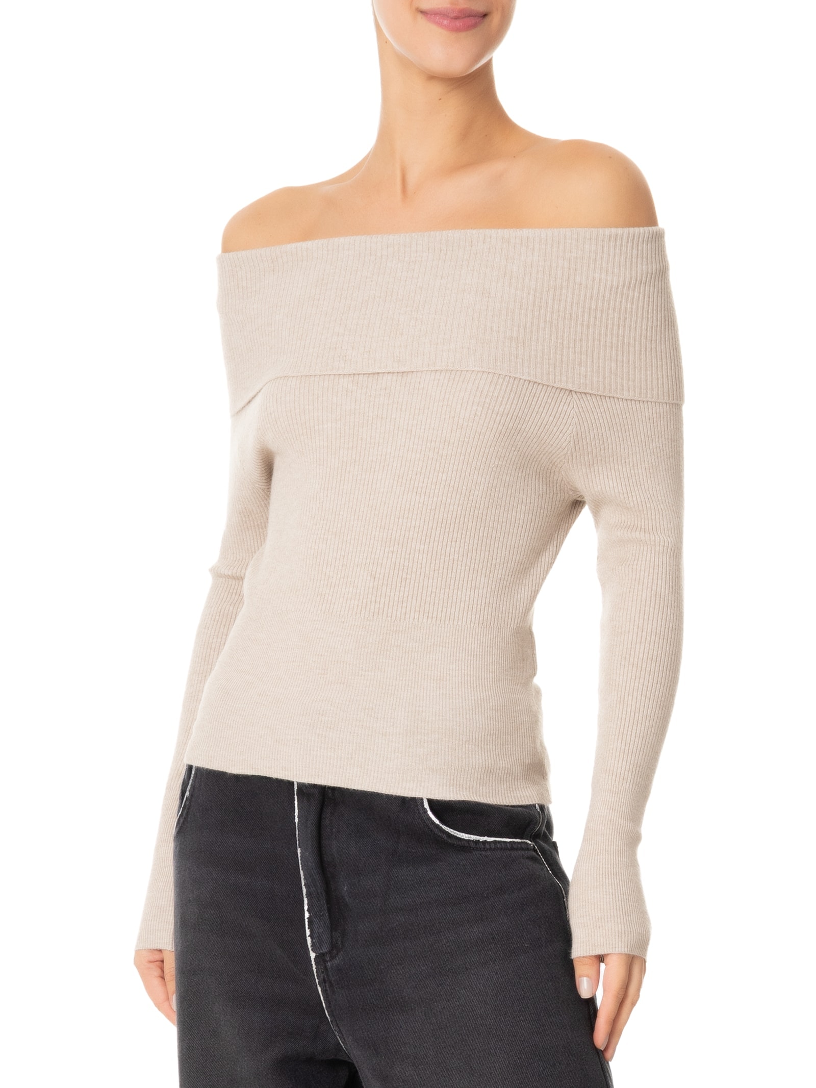 Blusa Feminina Tricot Ombro a Ombro Bege  Market 33