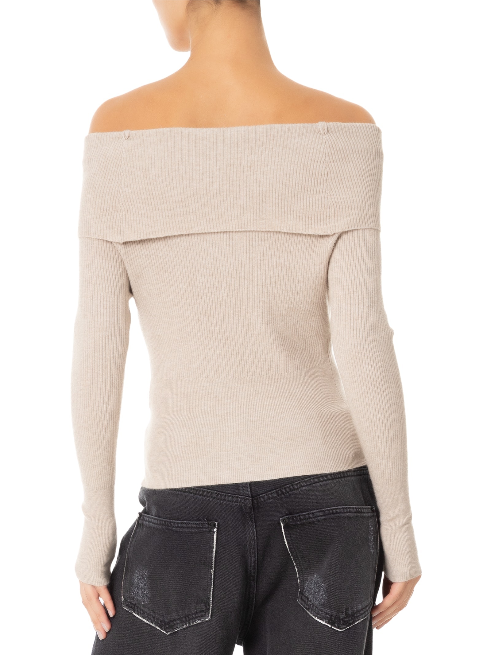 Blusa Feminina Tricot Ombro a Ombro Bege  Market 33