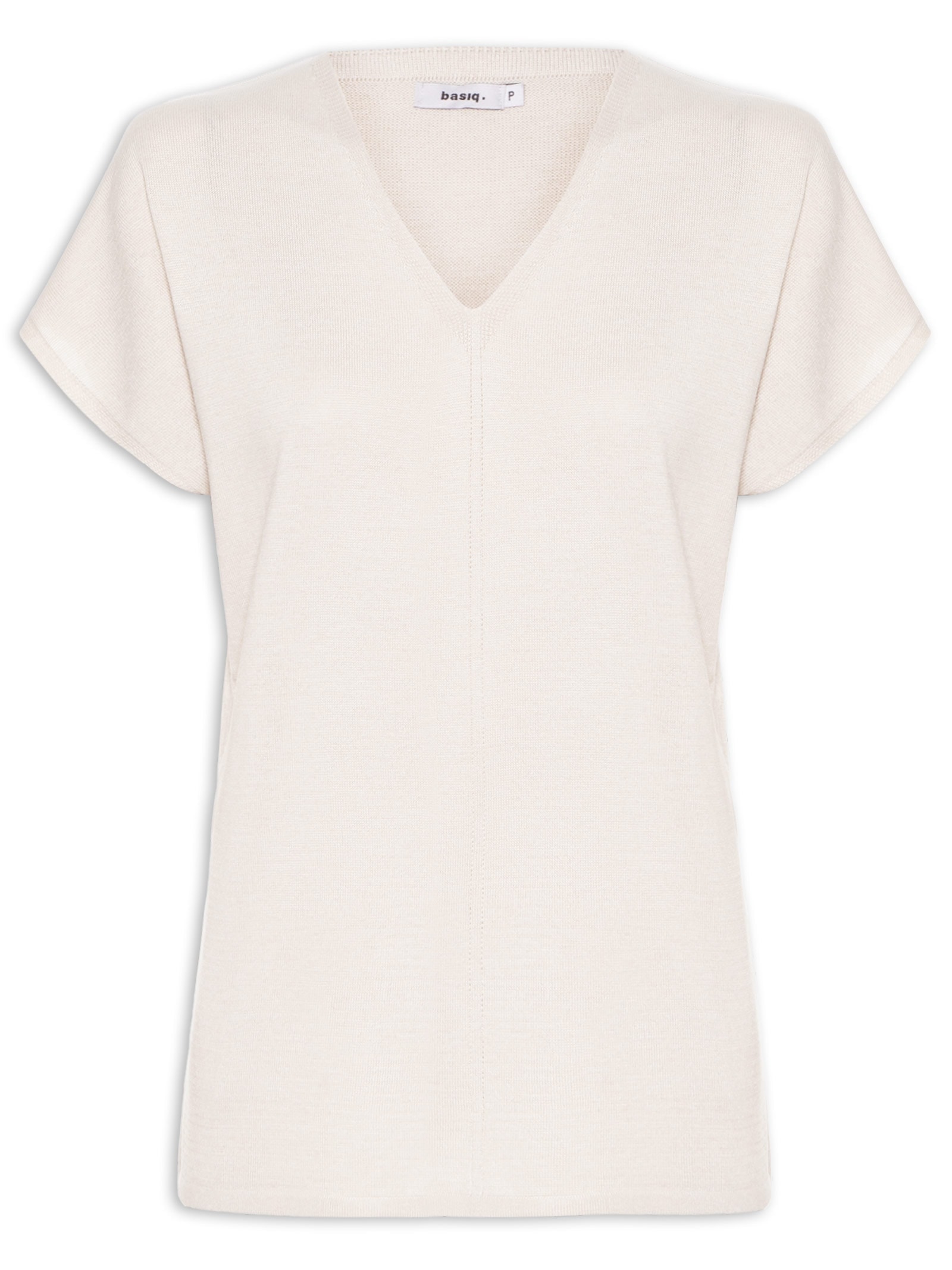Blusa Feminina Tricot Oversized Com Decote Em V Bege Basiq
