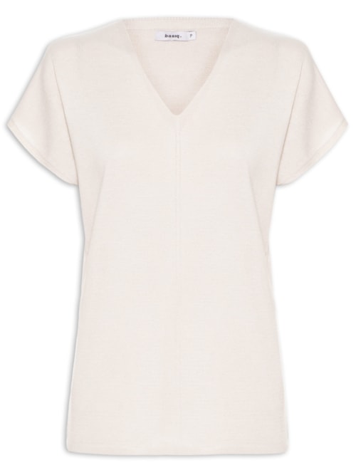 Blusa Feminina Tricot Oversized Com Decote Em V – Bege