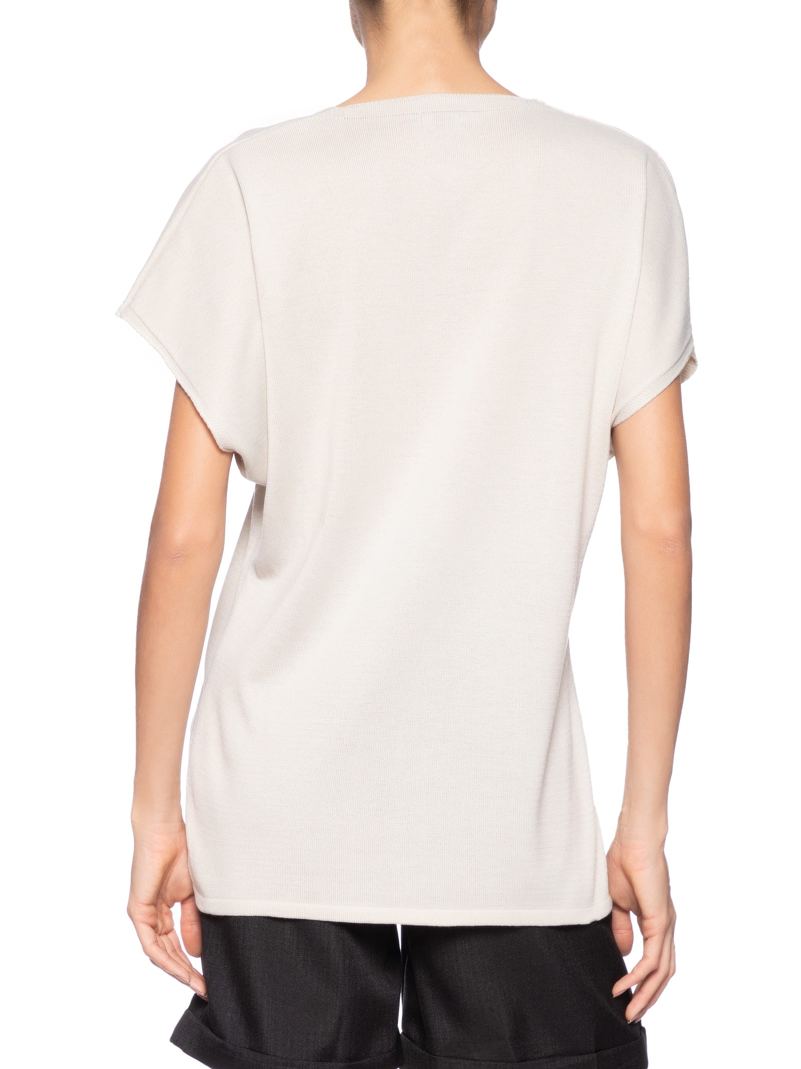 Blusa Feminina Tricot Oversized Com Decote Em V Bege Basiq