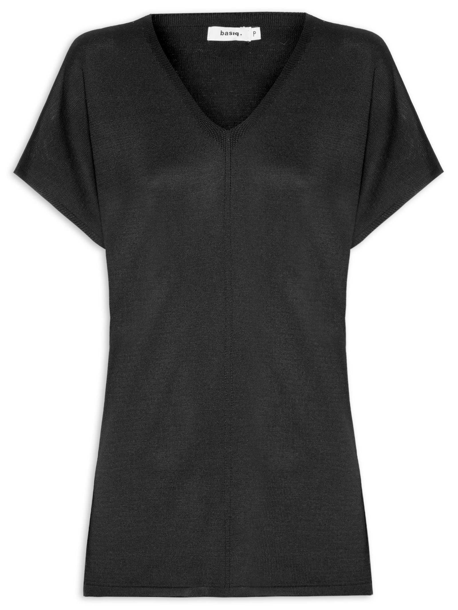 Blusa Feminina Tricot Oversized Com Decote Em V Preto Basiq