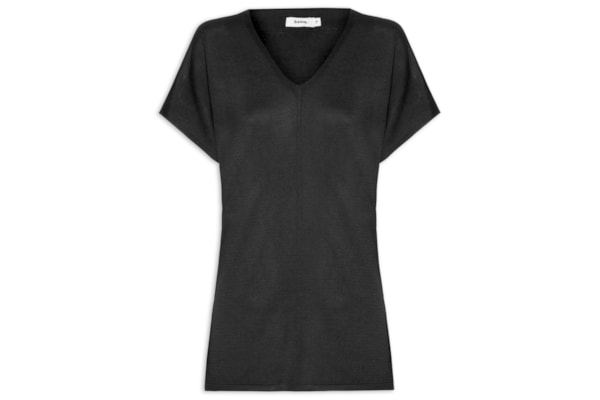 Blusa Feminina Tricot Oversized Com Decote Em V - Preto
