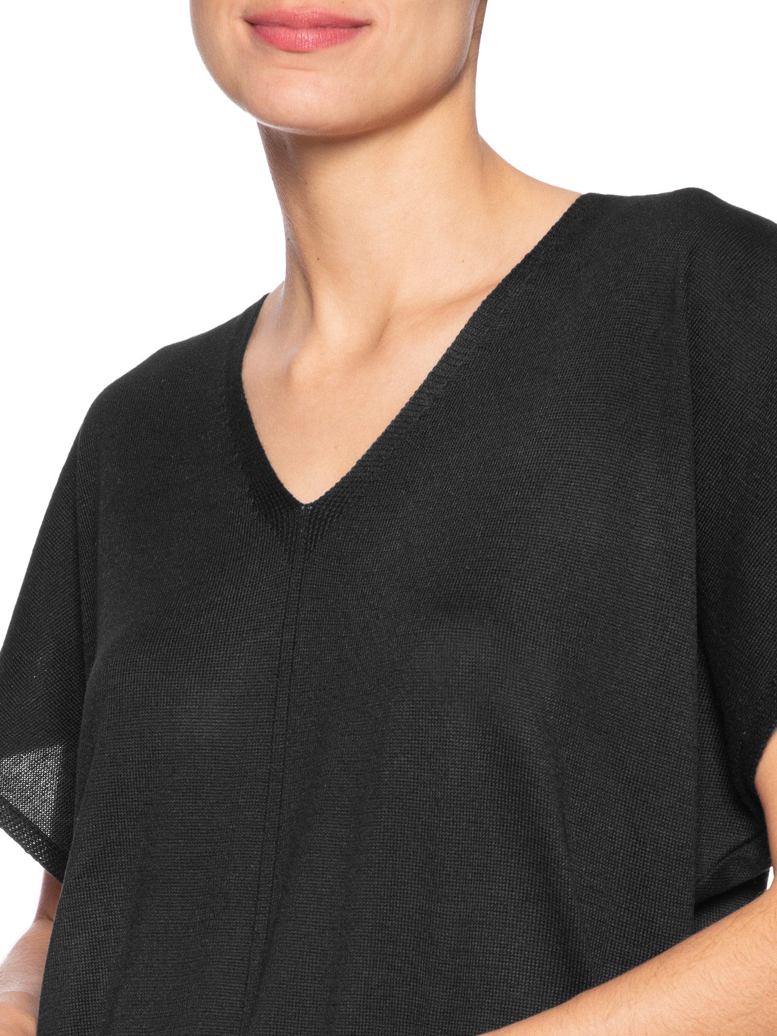 Blusa Feminina Tricot Oversized Com Decote Em V Preto Basiq