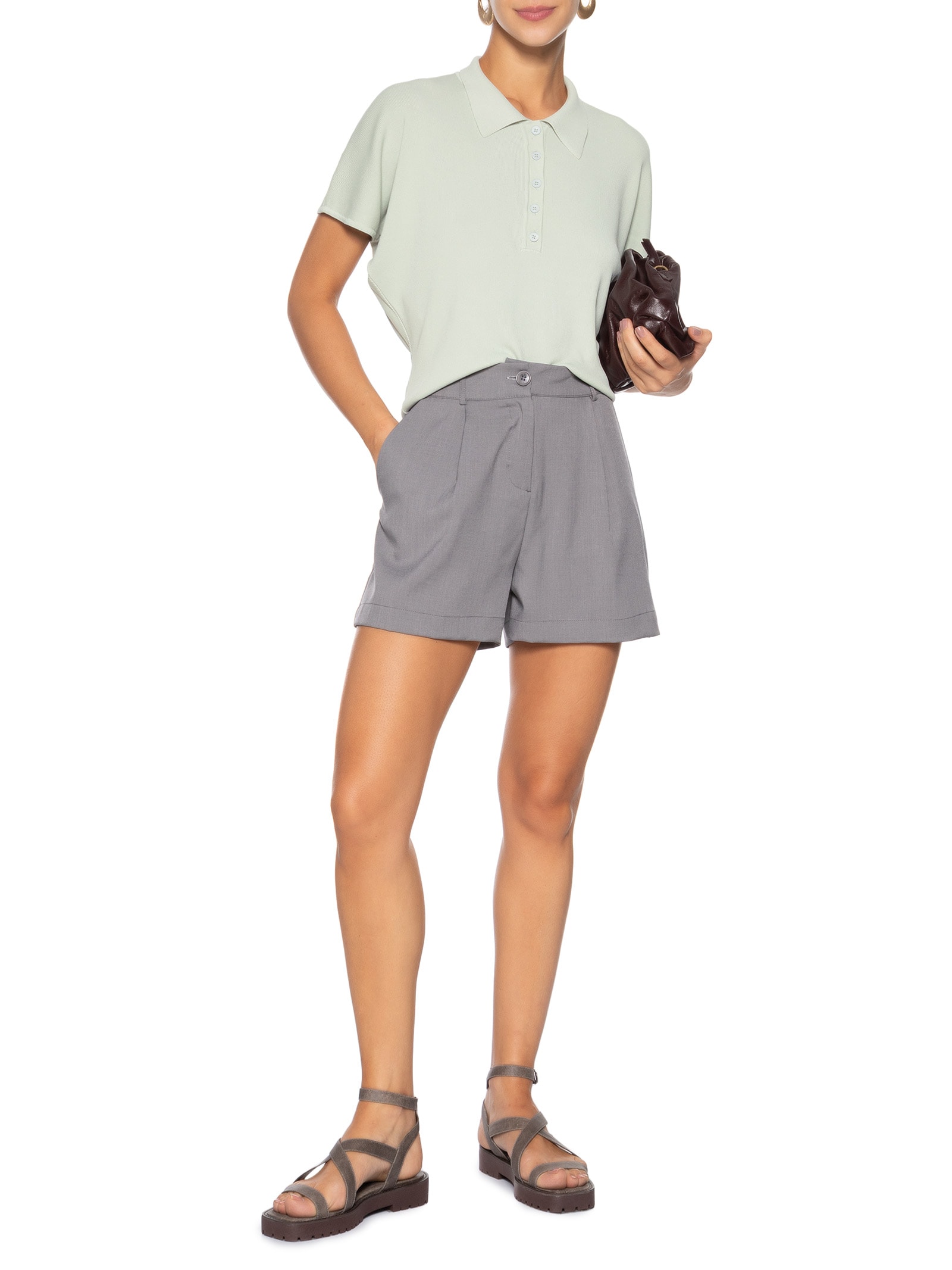 Blusa Feminina Tricot Oversized Gola Esporte Cinza Basiq