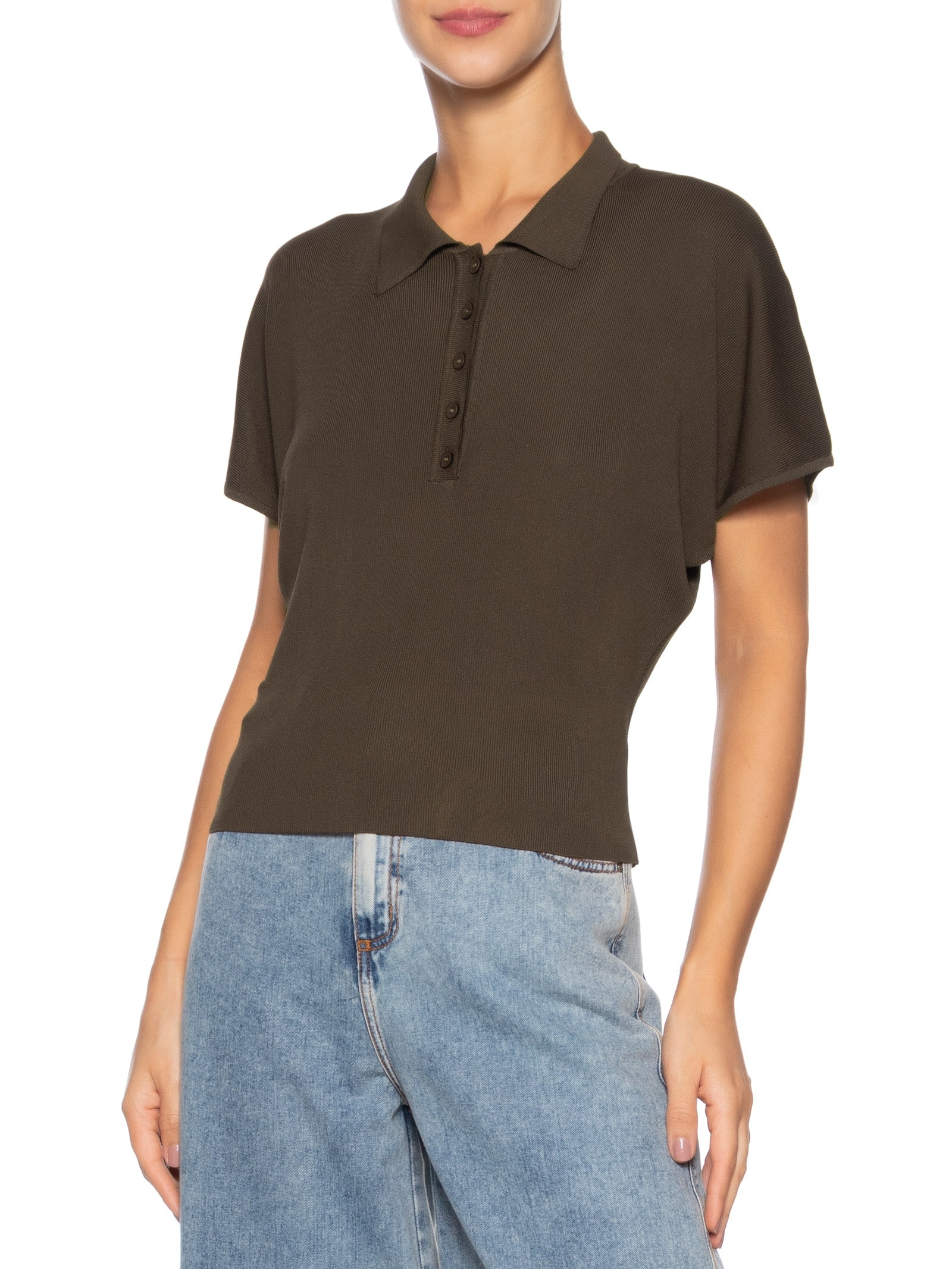 Blusa Feminina Tricot Oversized Gola Esporte Marrom Basiq