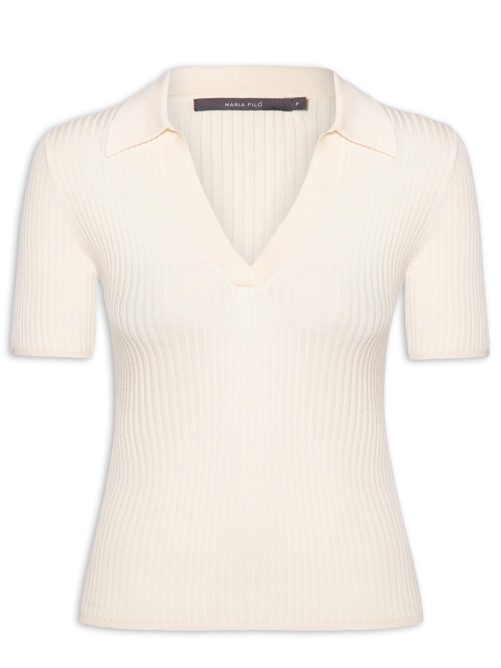 Blusa Feminina Tricot Polo Canelada Bege Maria Filó