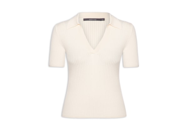Blusa Feminina Tricot Polo Canelada - Bege