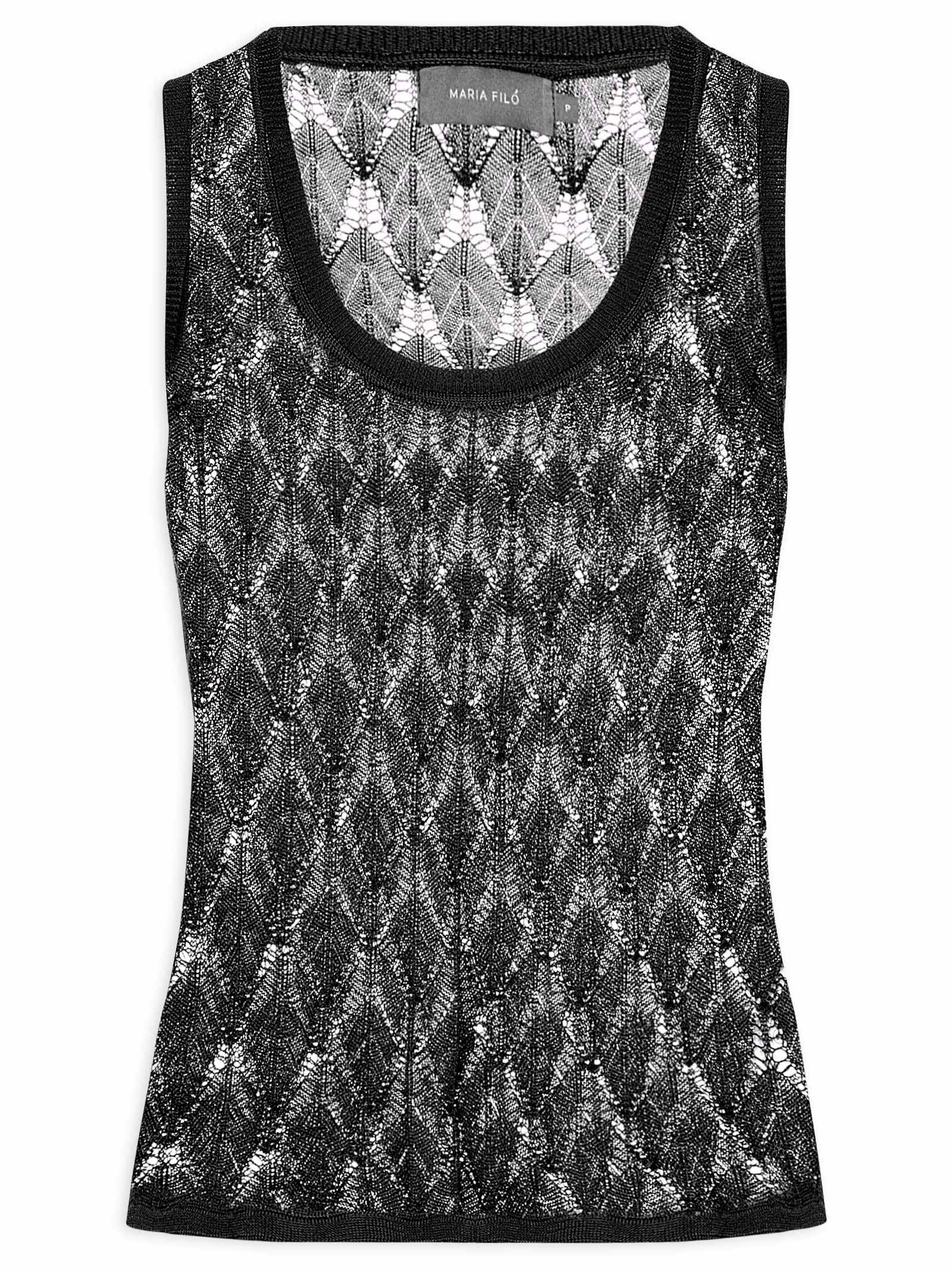 Blusa Feminina Tricot Ponto Rendado Preto Maria Filó