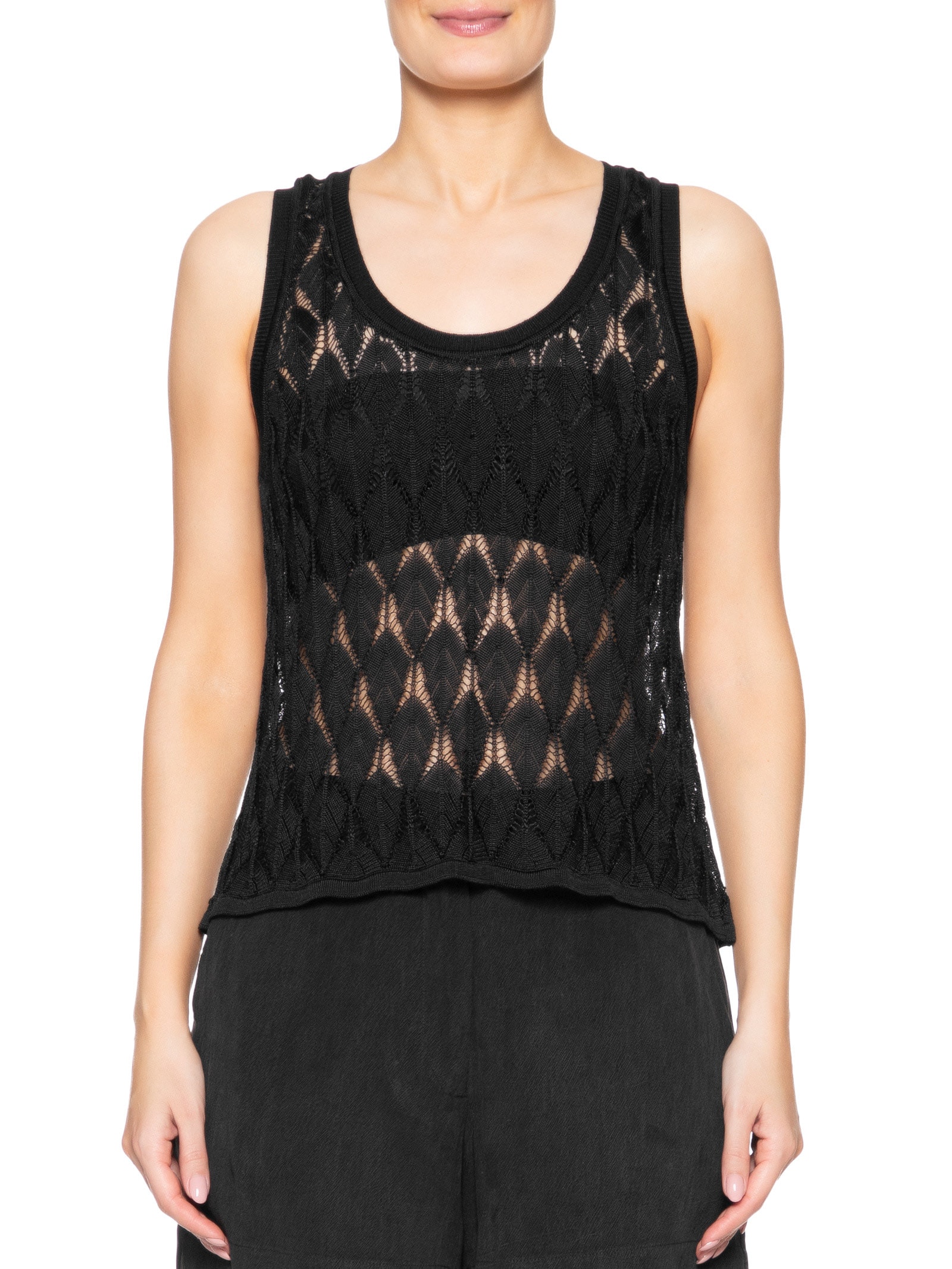 Blusa Feminina Tricot Ponto Rendado Preto Maria Filó