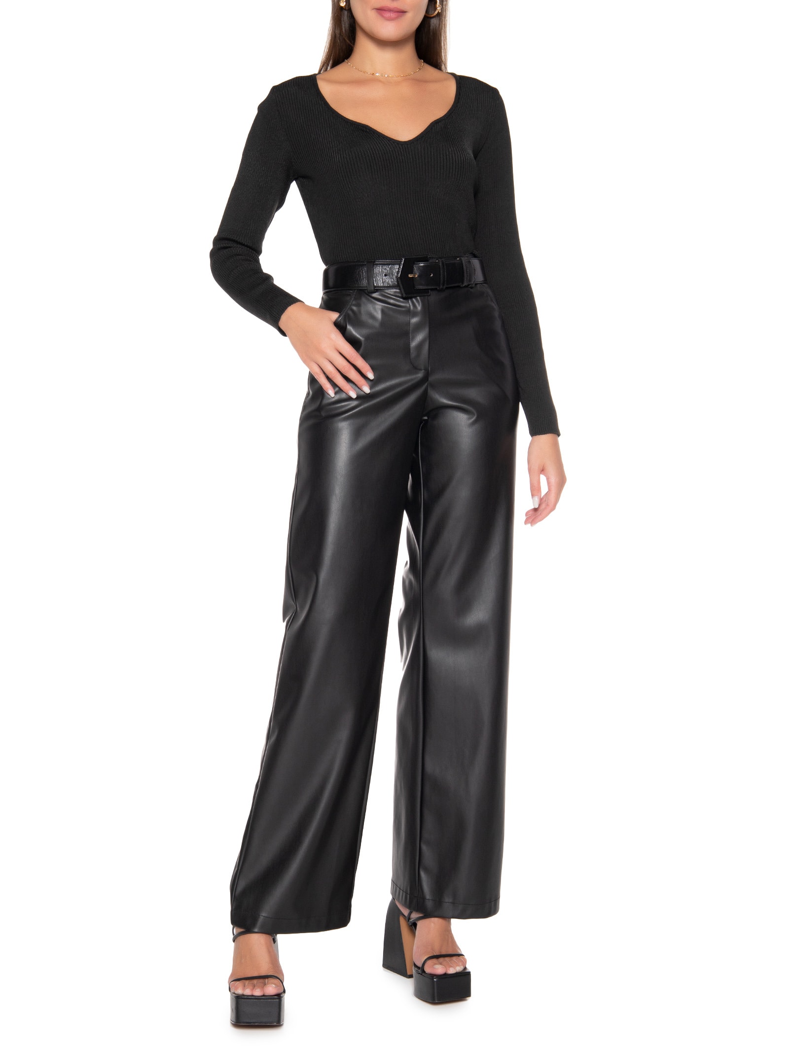 Blusa Feminina Tricot Preto Open