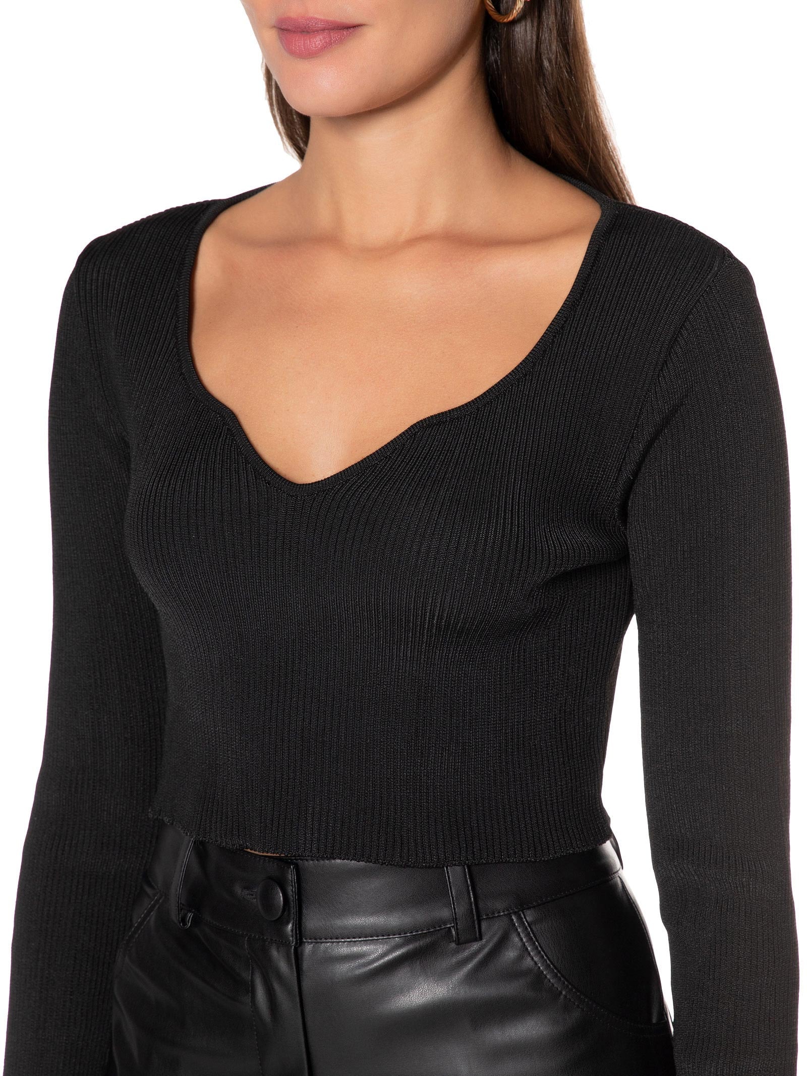 Blusa Feminina Tricot Preto Open
