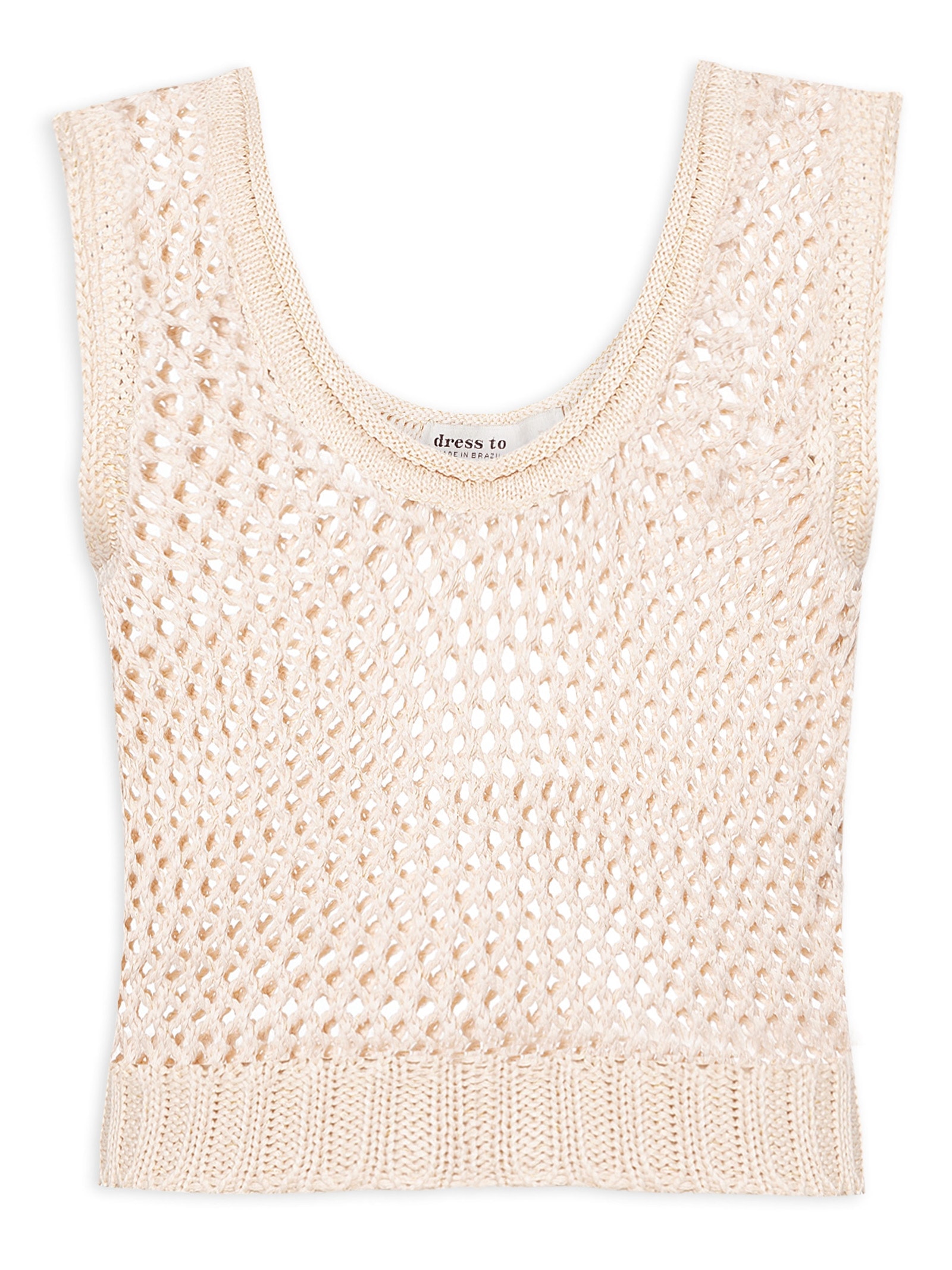 Blusa Feminina Tricot Quadradinhos Lurex Bege Dress To