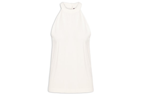 Blusa Feminina Tricot Regata Decote Alto - Branco