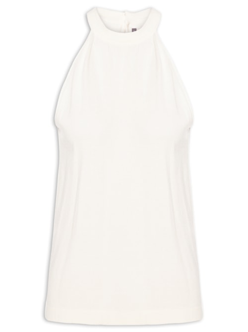 Blusa Feminina Tricot Regata Decote Alto – Branco