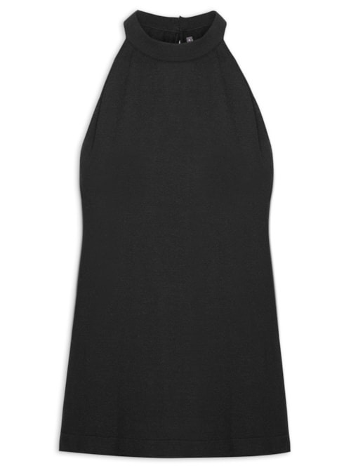 Blusa Feminina Tricot Regata Decote Alto – Preto