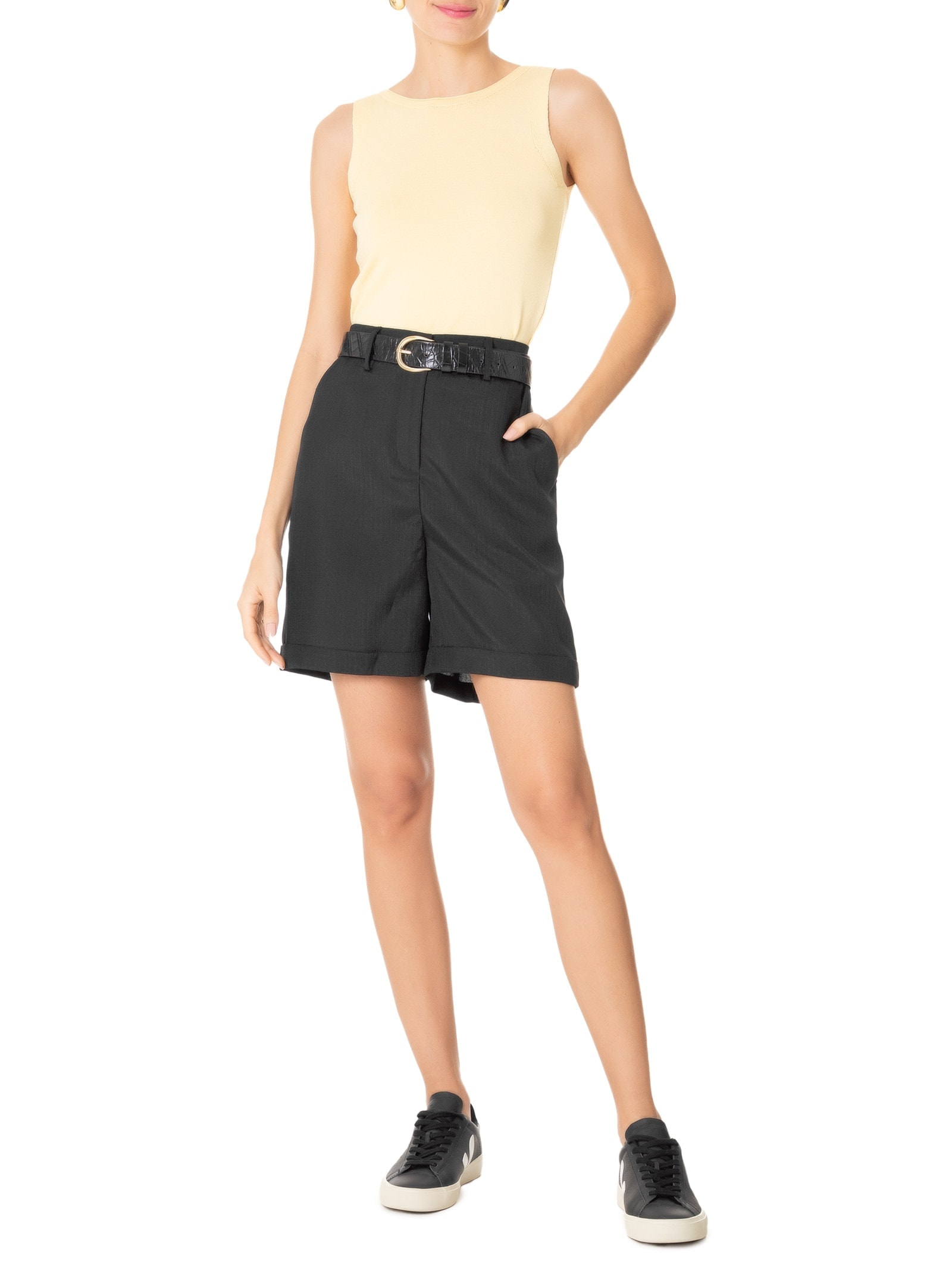 Blusa Feminina Tricot Sem Manga Amarelo Basiq