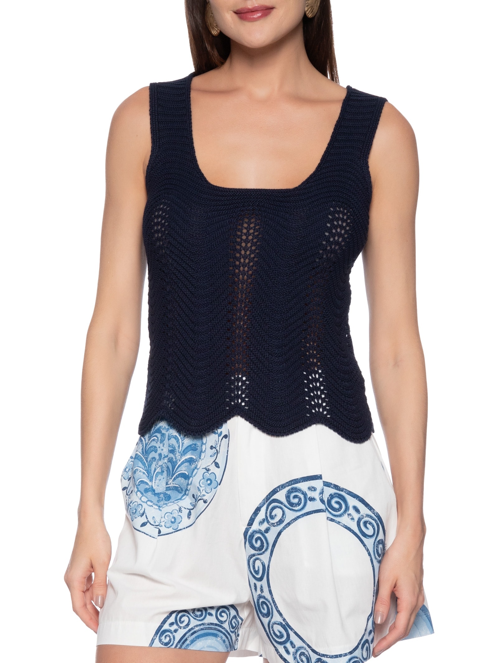 Blusa Feminina Tricot Sem Manga Azul Lança Perfume