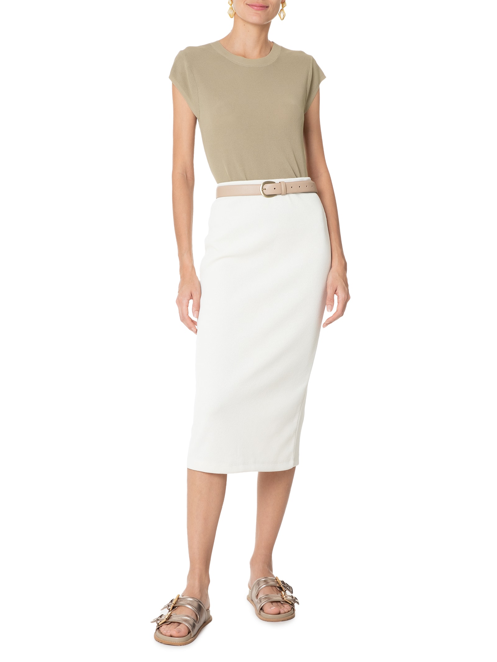 Blusa Feminina Tricot Sem Manga Bege  Basiq